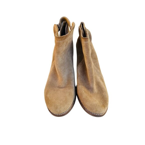 Lucky Brand ‘Yasine’ Suede Wedge Slip On Buckle Ankle Bootie Tan/Camel 10 Boho - Picture 3 of 13